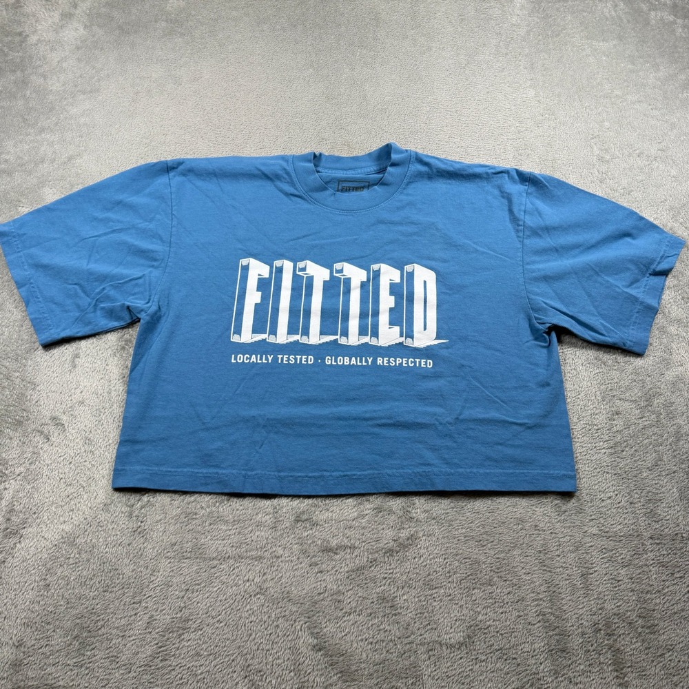 Fitted Hawaii Crop Top Women OS Blue Graphic Tee Boxy Short Sleeve